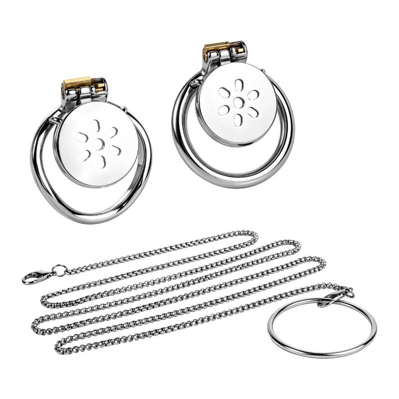 Flat Chastity Cage with Tether Chain Q609067